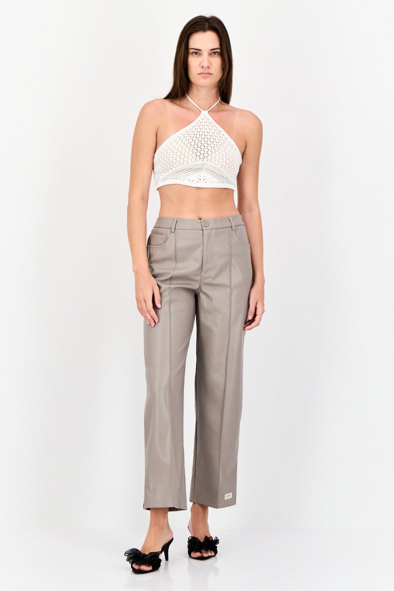 The Giving Movement Women Regular Fit Brand Logo Wide Leg Pants, Taupe  - Image 2