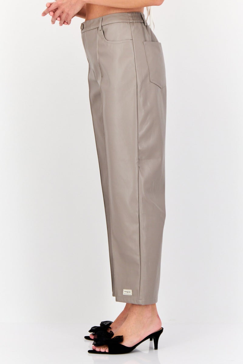 The Giving Movement Women Regular Fit Brand Logo Wide Leg Pants, Taupe  - Image 4