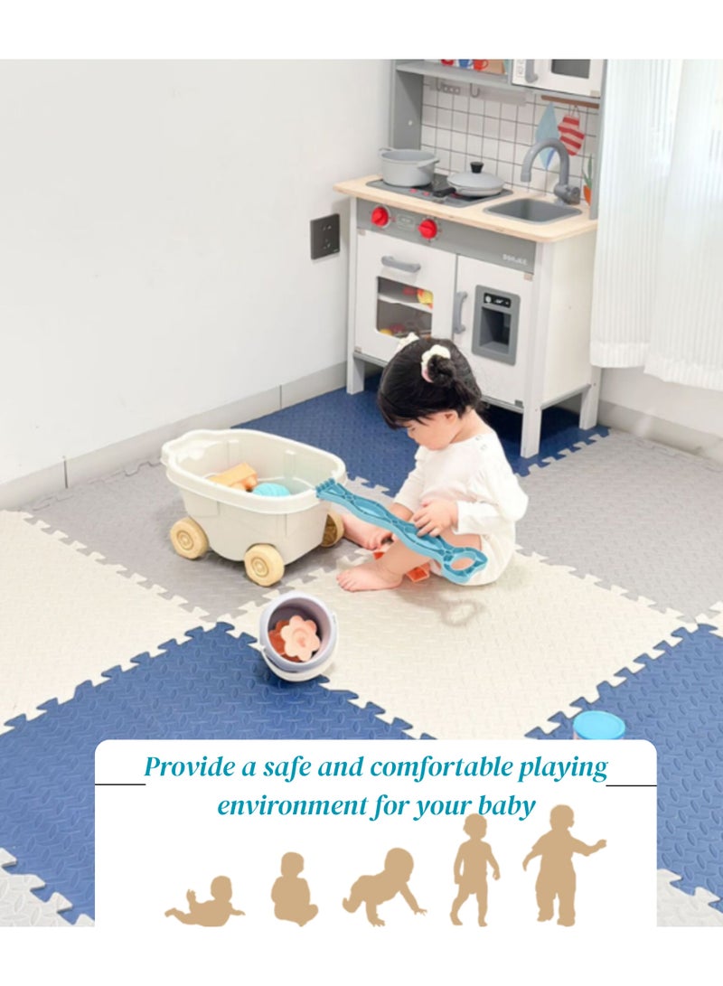 GoldenLike Foam Floor Mat, 60*60cm Puzzle Foam Mat with Borders Interlocking Baby Play Mat Gym Mat Kids Floor Mats Crawling Rug Anti-slip Mat Protective Foam Padding for Home, Gym, 2 Pcs Dark Blue - Image 4