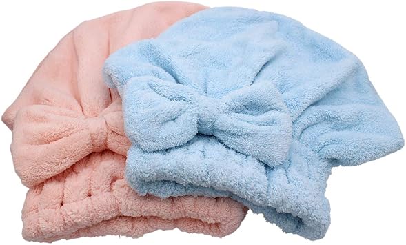 Dianoo Dianoo 2pc Hair Drying Cap Microfiber Ultra Absorbent Bath Hat Quickly Drying Hair Turban Wrap Towels Soft Shower Cap For Long Thick Hair Women Girls Pink and Blue - Image 4