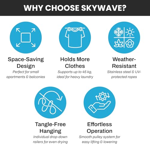 Skywave Luxury Premium Rust Proof Stainless Steel Ceiling Clothes Dryer Hanger with UV Protected Nylon Ropes Individual dropdown, Clothes Drying Rack for Balcony Top (6 Pipes x 5 FEET) - Image 5