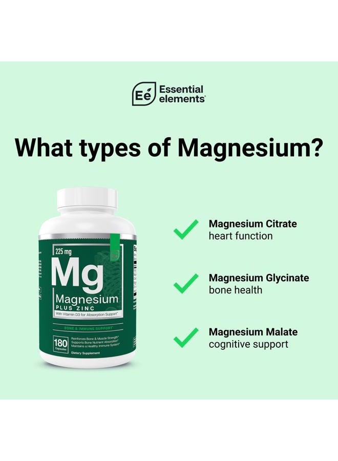 Essential Elements Magnesium Plus Zinc with Vitamin D3 | Scientifically Formulated Heart, Bone & Muscle Support | 225mg Triple-Strength Magnesium Complex with Glycinate, Malate, Citrate | 180 Count - Image 4