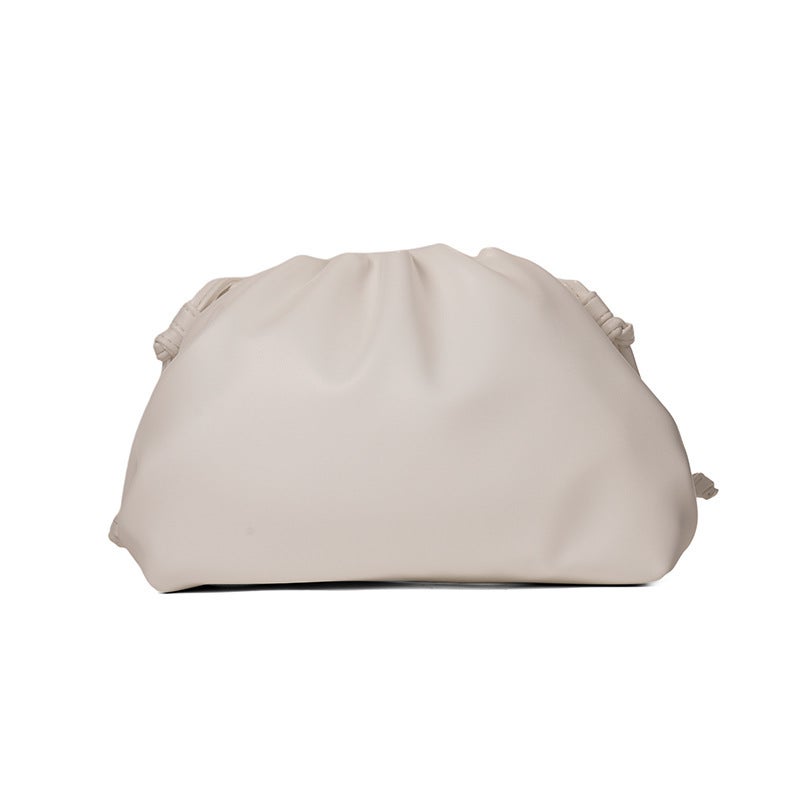 Cloud Pleated Clutch Small Korean Solid Soft Leather Evening Shoulder Bag rice white