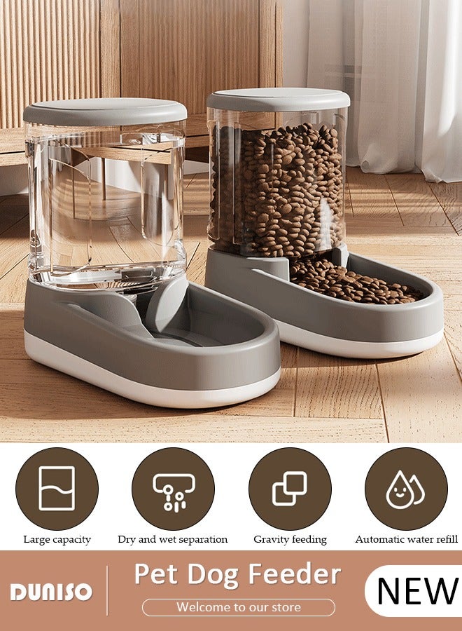 Automatic Pet Feeder, Gravity Cat Dog Food Feeder and Water Dispenser Set of 2, Anti-slip Automatic Feeder Waterer Food Dispenser for Large & Small Dog Cat Puppy Kitten Feeder