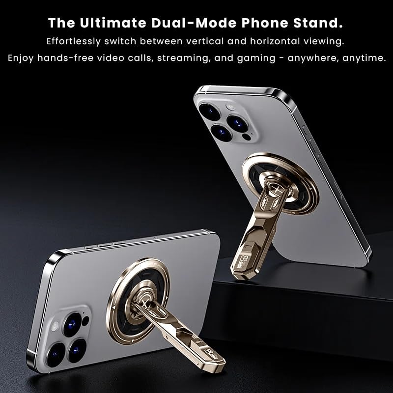 US LITE Magnetic Phone Stand with 360° Rotation | Foldable Ring Grip Kickstand | Adjustable Viewing Angle | Stress Relief Switch | Durable Metal Holder for All Smartphones - Gold - Image 5
