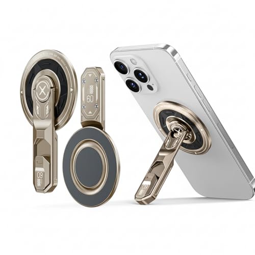 US LITE Magnetic Phone Stand with 360° Rotation | Foldable Ring Grip Kickstand | Adjustable Viewing Angle | Stress Relief Switch | Durable Metal Holder for All Smartphones - Gold - Image 1