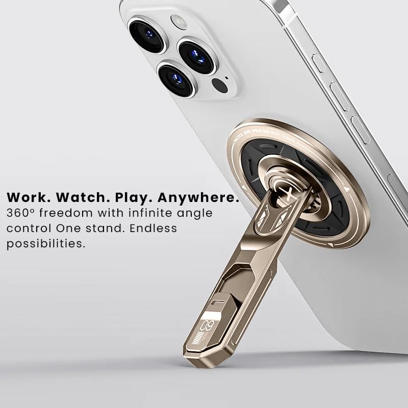 US LITE Magnetic Phone Stand with 360° Rotation | Foldable Ring Grip Kickstand | Adjustable Viewing Angle | Stress Relief Switch | Durable Metal Holder for All Smartphones - Gold - Image 4