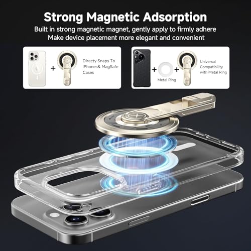 US LITE Magnetic Phone Stand with 360° Rotation | Foldable Ring Grip Kickstand | Adjustable Viewing Angle | Stress Relief Switch | Durable Metal Holder for All Smartphones - Gold - Image 3