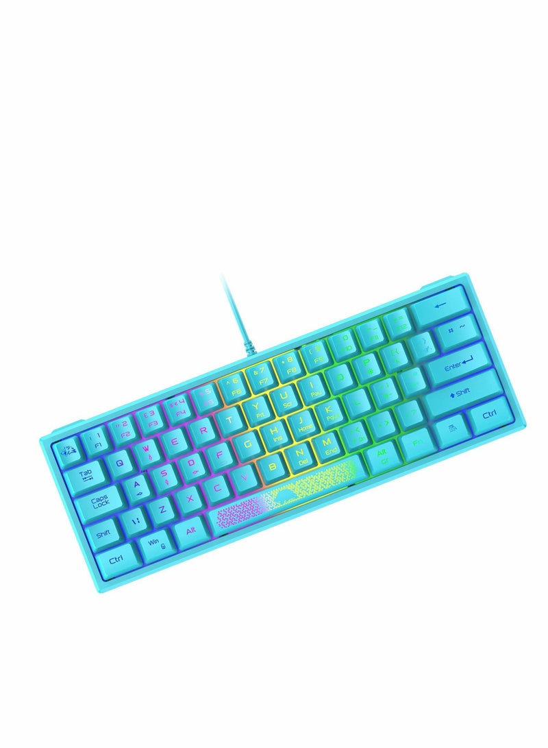60% Gaming Keyboard, Mini Portable Rainbow RGB Backlight Compact Ergonomic 62-Key Layout 19-Key Anti-Ghosting Mechanical Feel Waterproof USB Wired for PC Mac Windows Gaming Laptop Typist (Blue) - Image 1