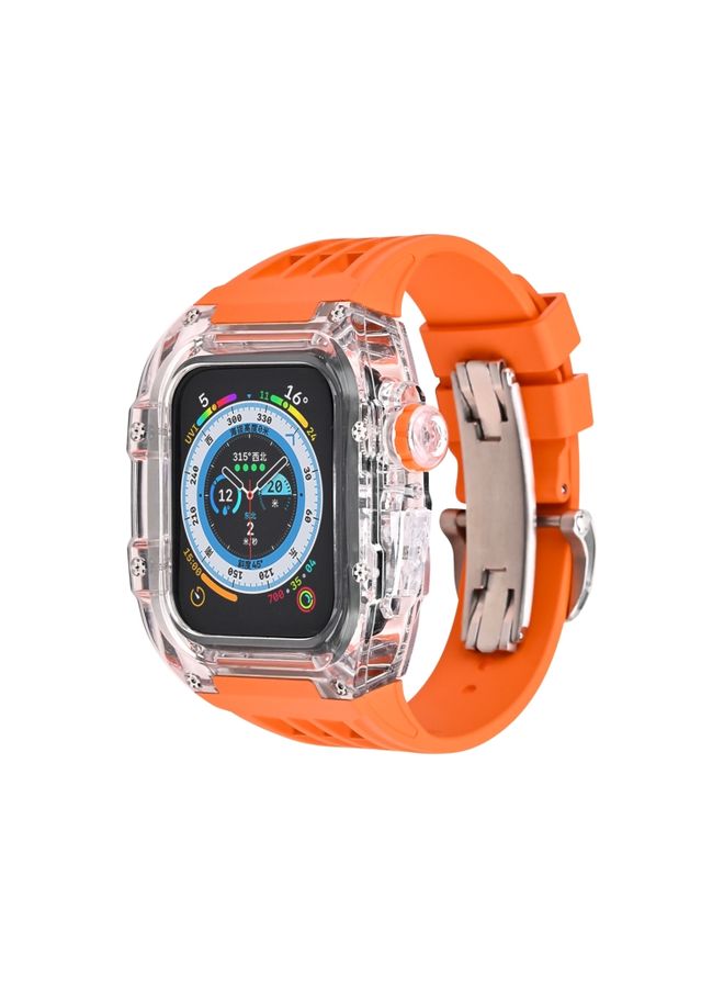 HuHa Protective Cover Fluorine Rubber Clear Watch Band Case For Apple Watch Series 8&7 45mm/SE 2&6&SE&5&4 44mm(Orange)
