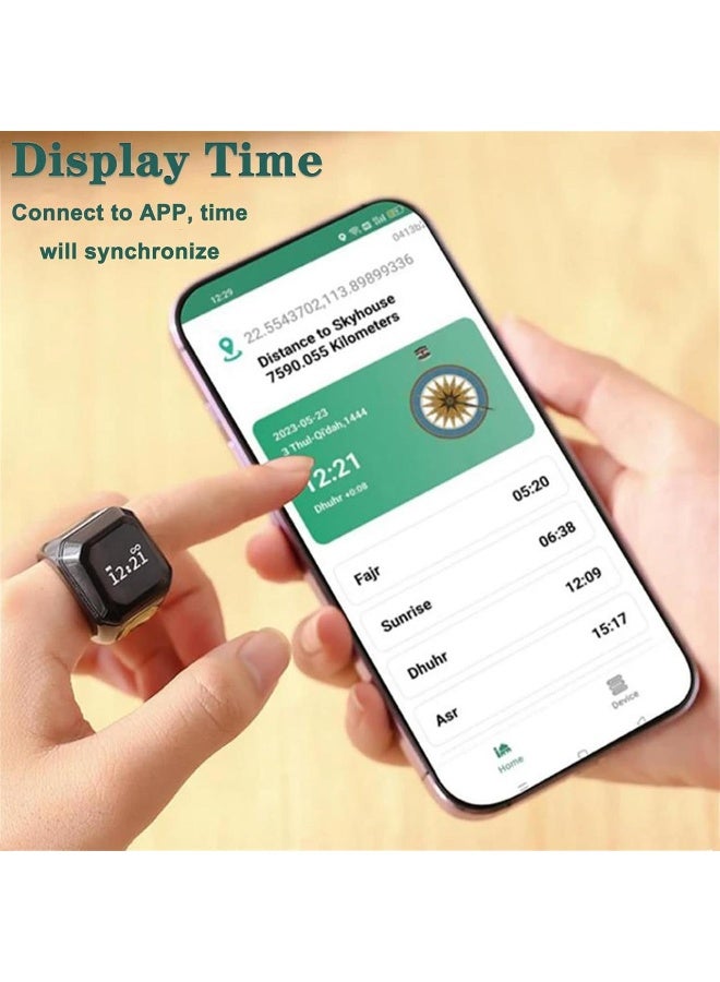 بستوش خاتم الكتروني للتسبيح مصمم لتلبية احتياجات المسلمين لتذكيرات و التسبيح وأوقات الصلاة.مع شاشه OLED مقاس وبرنامج تتبع التسبيح ومواقيت الصلوات مقاس  (18)mm -اسود - Image 5