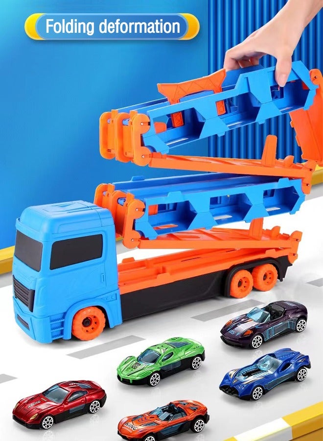 Large Car Transporter Truck Folding Track Racing Vehicle Kids Competitive Games Storage Alloy Car Boy Toy Children Novel Gift - Image 3