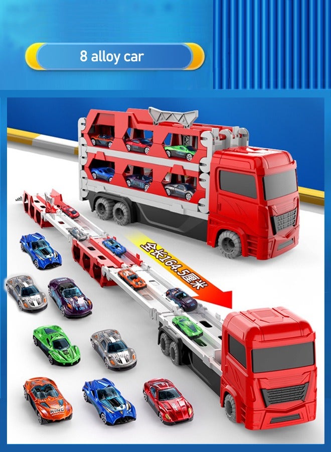 Large Car Transporter Truck Folding Track Racing Vehicle Kids Competitive Games Storage Alloy Car Boy Toy Children Novel Gift - Image 2