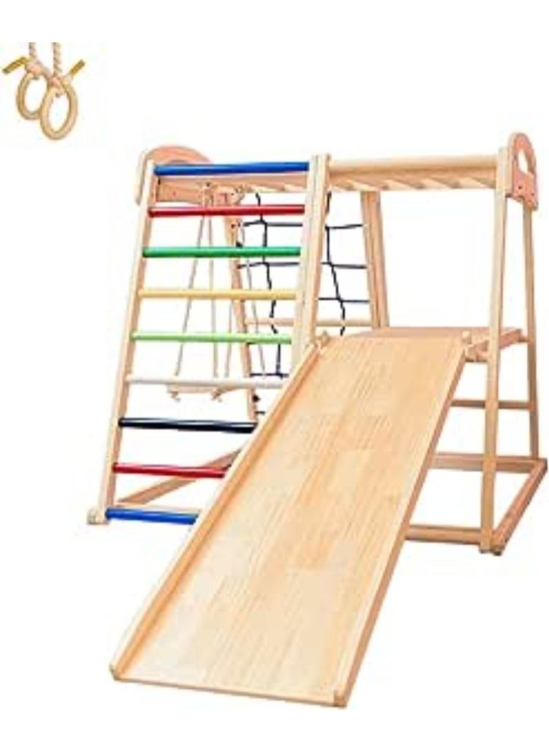 Cool Baby 6 in 1 Solid Wood Kids Climbing Frame Kids Indoor Sports Playground Rock Climbing Swing Set Double Sided Skateboard  - Image 1