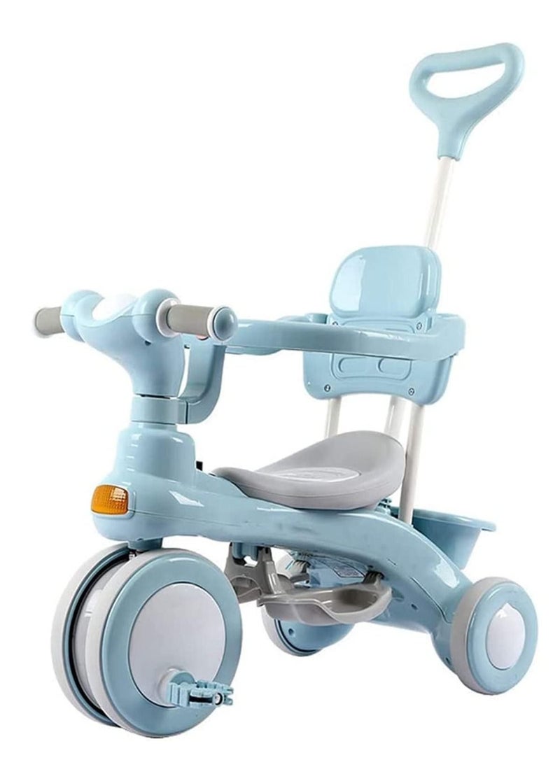 4 in 1 Baby Cycle Foot Pedals Storage Bag Sponge Guardrail and Shock-Absorbing Wheels Tricycle for 1 To 6 Years Blue Color  - Image 1