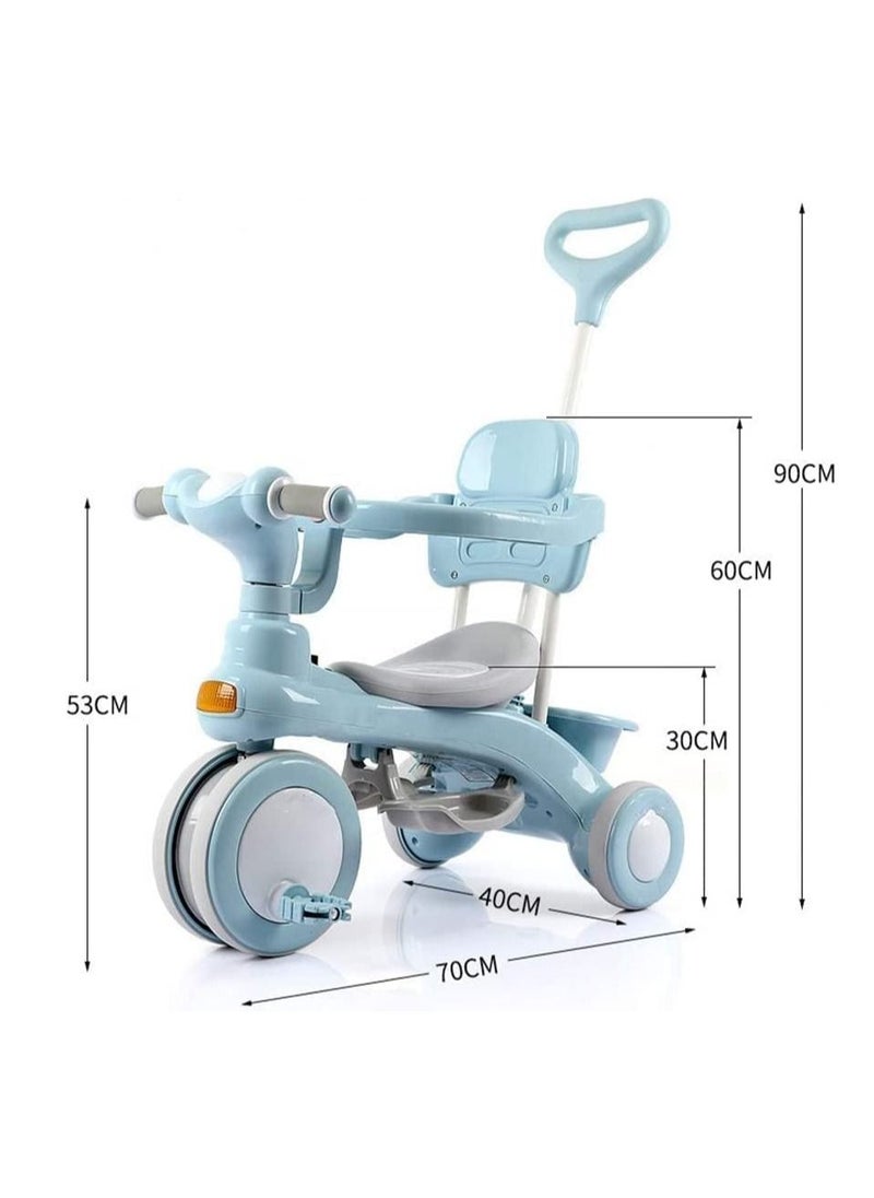 4 in 1 Baby Cycle Foot Pedals Storage Bag Sponge Guardrail and Shock-Absorbing Wheels Tricycle for 1 To 6 Years Blue Color  - Image 2