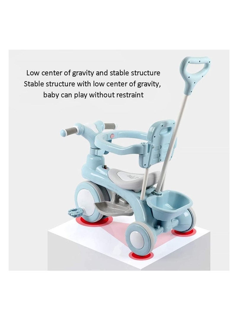 4 in 1 Baby Cycle Foot Pedals Storage Bag Sponge Guardrail and Shock-Absorbing Wheels Tricycle for 1 To 6 Years Blue Color  - Image 5