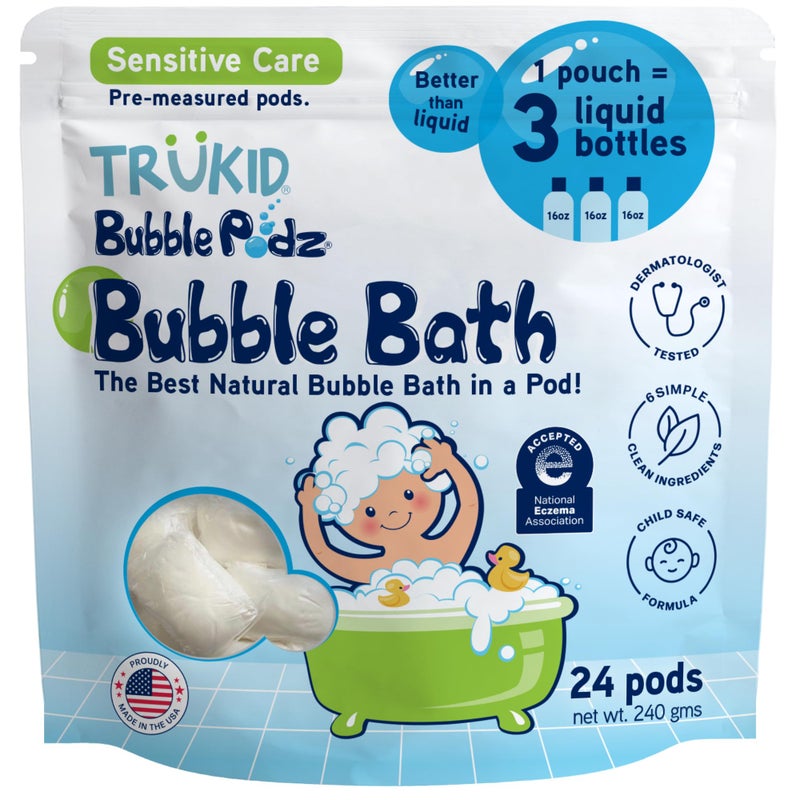 TruKid Bubble Podz Bubble Bath for Kids, Toddlers, & Babies, NEA-Accepted for Eczema, Gentle Refreshing Colloidal Oatmeal Bath Bomb for Sensitive Skin, pH Balanced, Tear Free, Unscented (24 Podz) - Image 1