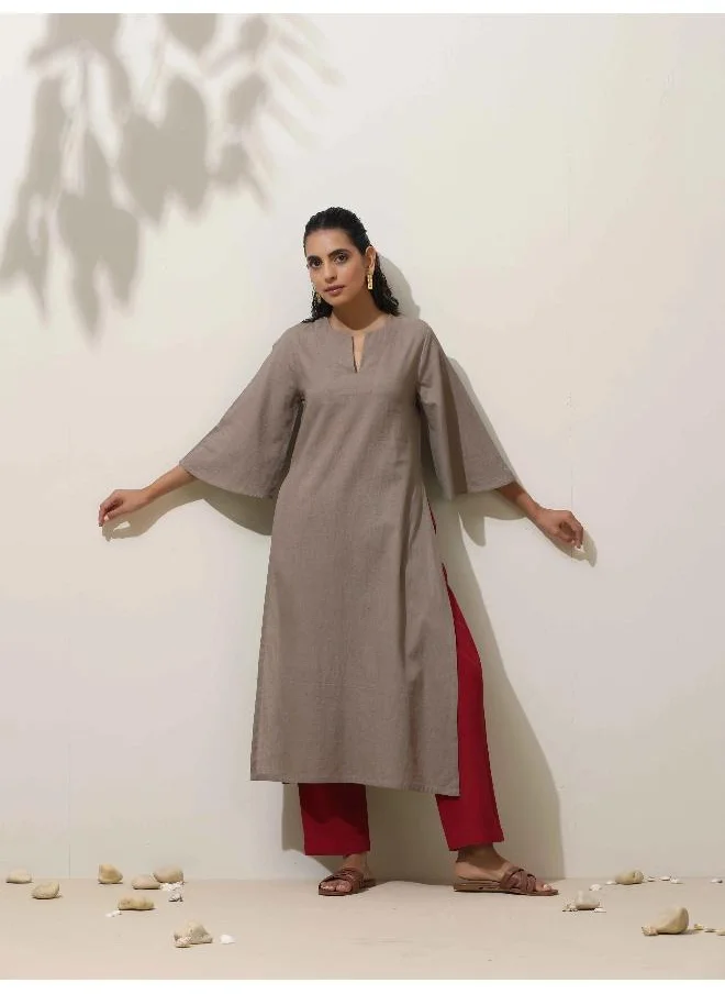 ترو برونز trueBrowns Grey Cotton Kurta Pant Set