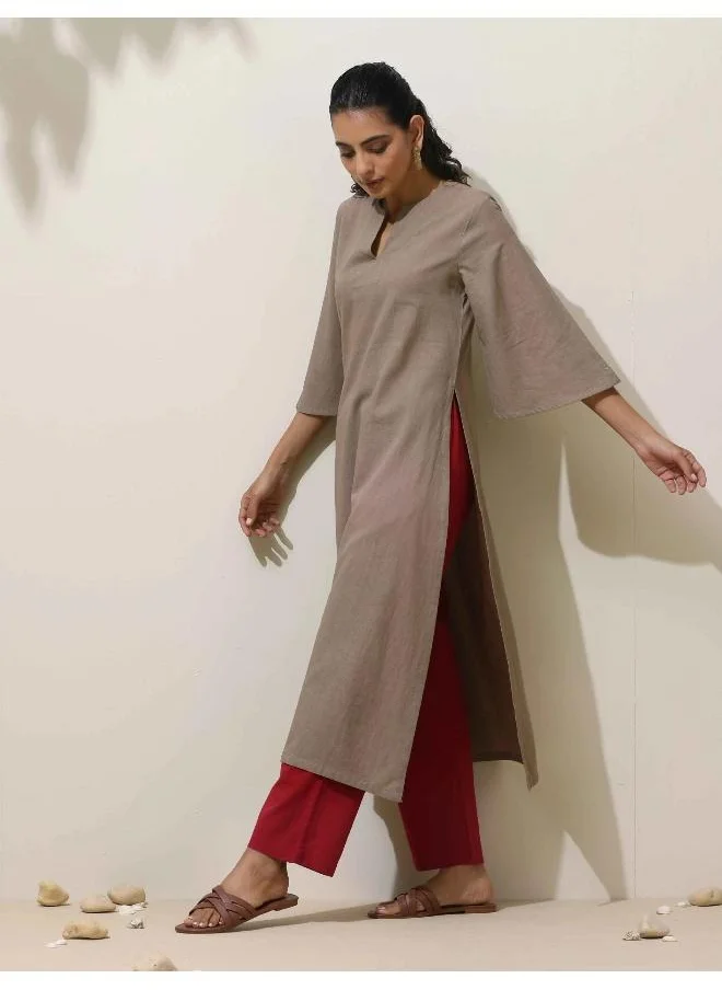 ترو برونز trueBrowns Grey Cotton Kurta Pant Set