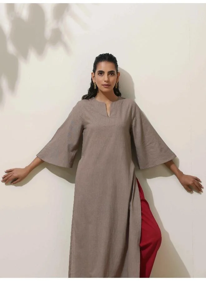 trueBrowns trueBrowns Grey Cotton Kurta Pant Set