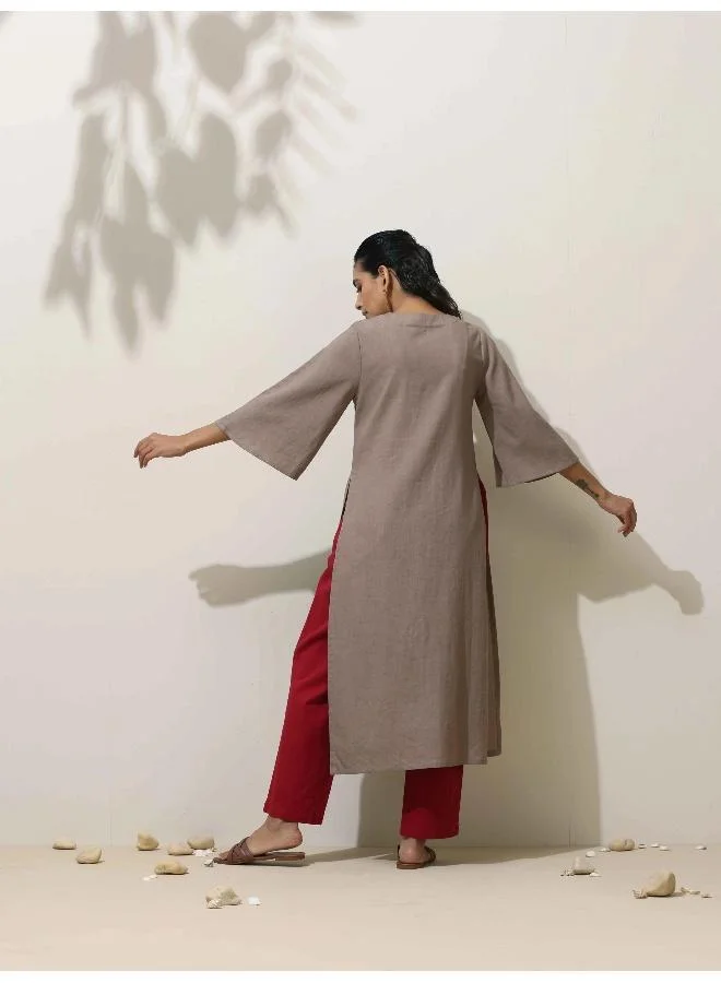 trueBrowns trueBrowns Grey Cotton Kurta Pant Set