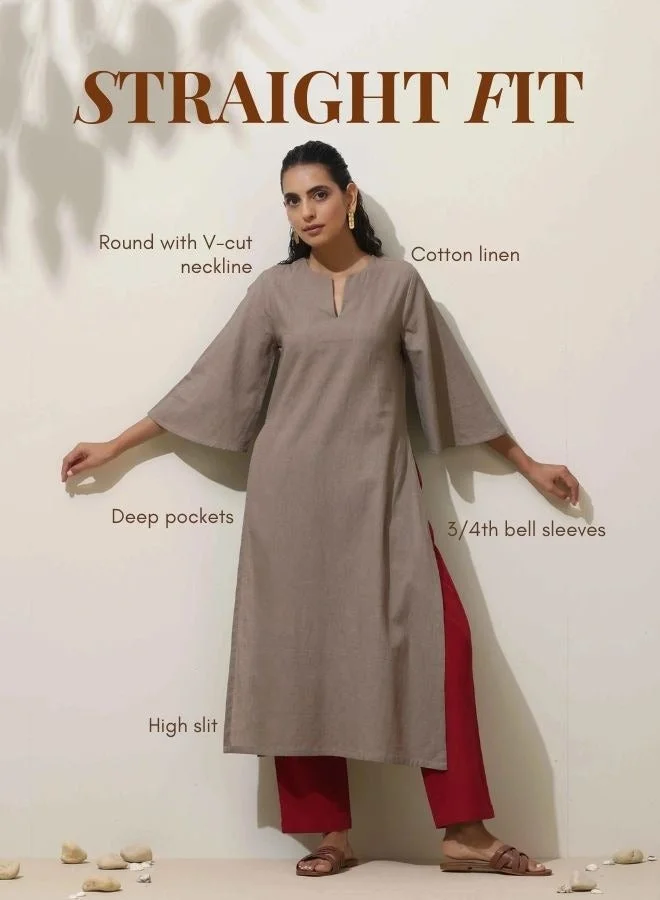 trueBrowns trueBrowns Grey Cotton Kurta Pant Set