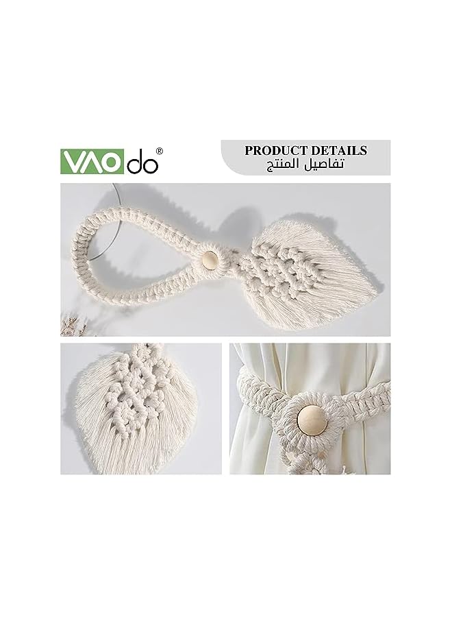 The Bros 2 Pack Bohemian Curtain Tiebacks, Hand Woven Leaf Curtain Holder Straps with Adjustable Natural Wood Bead Tassel Buckle,for Home Farmhouse Bedroom Office Decorative Curtains  - Image 2