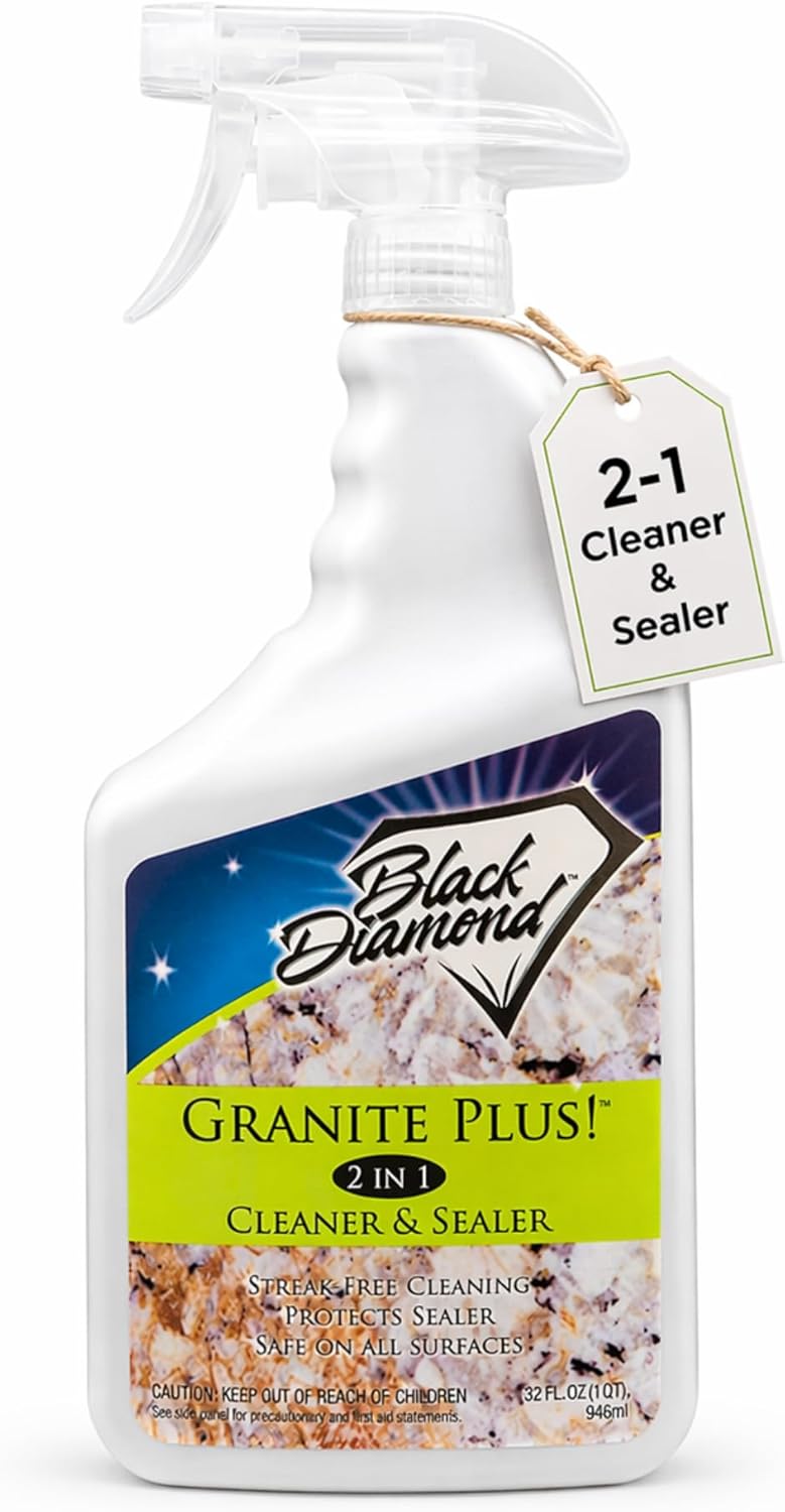 بلاك دايموند ستون وركس منتج GRANITE PLUS! منظف ومانع تسرب مزدوج الاستخدام للجرانيت والمرمر والترافرتين والحجر الجيري، جاهز للاستخدام فورًا! (سعة 1 لتر) - Image 1