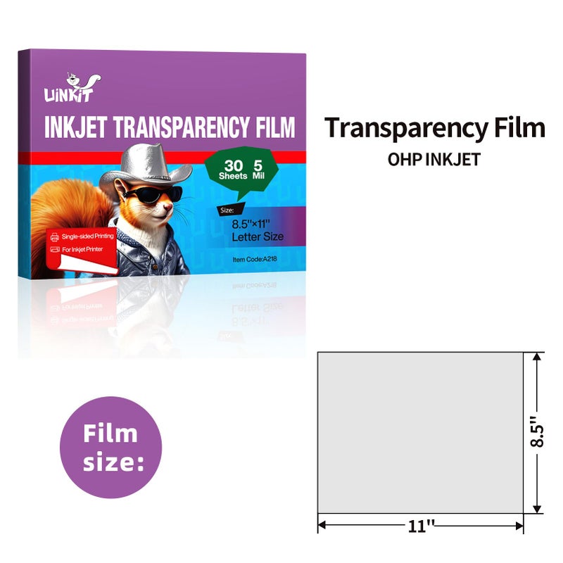 Uinkit 30 Sheets Pintable Transparency Film Acetate Clear Sheets for Crafts 8.5x11 OHP Overhead Projector Film For Inkjet Printer Quick-Dry - Image 3