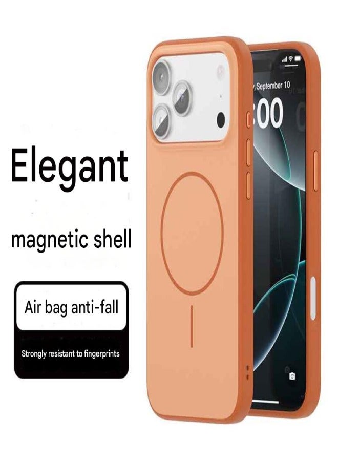 AROAQ iPhone 17 Pro Max Magnetic Case – MagSafe Compatible Shockproof Protective Cover with Skin-Friendly Silky Touch & Military-Grade Drop Protection , Orange - Image 1