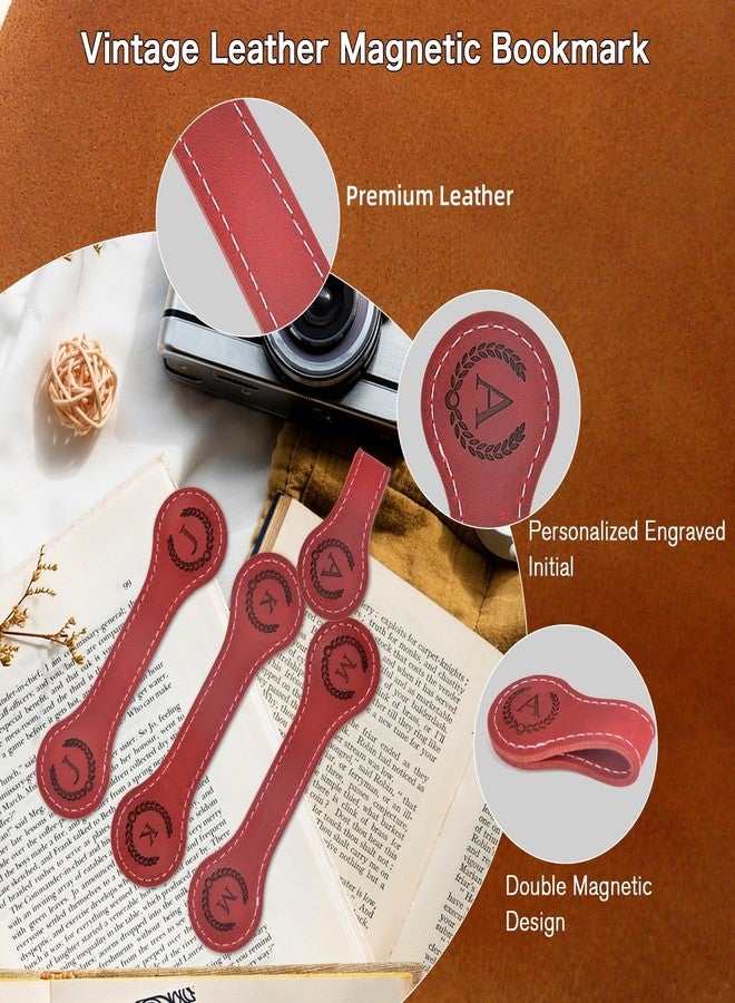 Nerien Personalized Magnetic Leather Bookmark, Engraved Letter Weighted Vintage Genuine Book Markers for Reading Women, Writers Poets Initial Gift for Book Lovers Reader Men Kids Boys Girls (M, Red) - Image 3