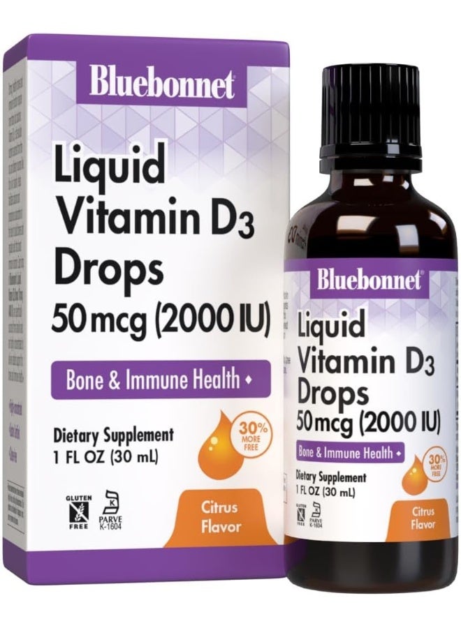 Bluebonnet Liquid Vitamin D3 Drops 50 mcg Citrus Flavor for Adults - Image 1