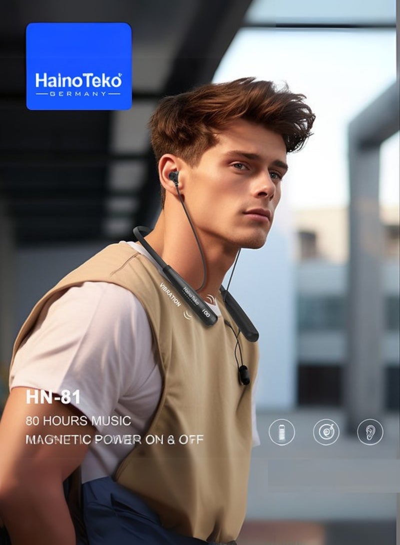 Haino Teko Premium Audio: Haino Teko HN81 Wireless Neckband Earphone (Black) – German-Engineered, Bluetooth 5.0, High-Fidelity, Noise Cancellation, Extended Battery, Dynamic Bass  - Image 2