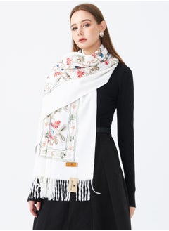 Sky cashmere Embroidered Shawl with Fringe  - Image 3