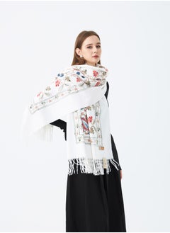 Sky cashmere Embroidered Shawl with Fringe  - Image 2