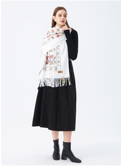 Sky cashmere Embroidered Shawl with Fringe  - Image 1
