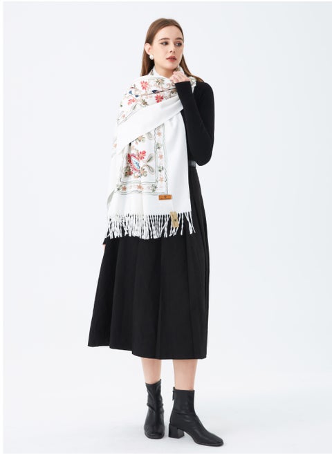 Embroidered Shawl with Fringe
