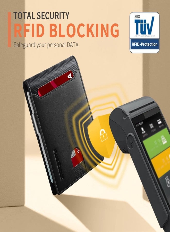 RUNBOX Slim Wallets for Men - Leather Money Clip Mens Wallet - RFID Blocking Front Pocket Bifold Wallet - Thin Credit Card Holder with Gift Box, Metal Black, medium, Modern - Image 4