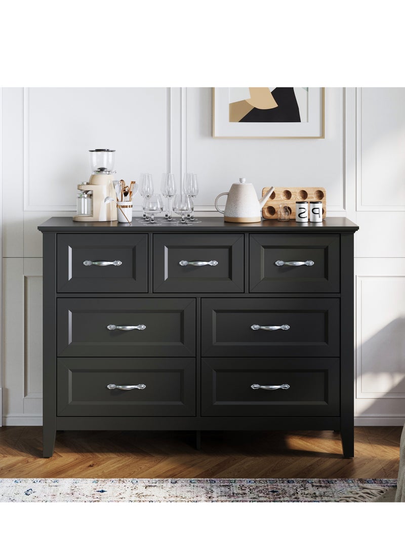 LINSY HOME LINSY HOME  -  Wood Dresser Closet With 7 Drawers , Dressers Organizer for Bed Room Living Room, Kids Room, Nursery, Hallway, Black Color, size 120L*39.8W*86.7H cm  - Image 1