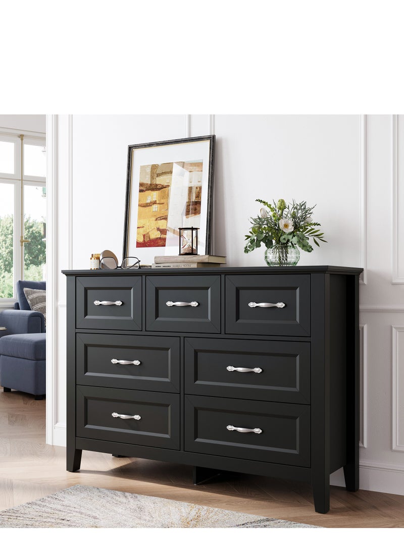 LINSY HOME LINSY HOME  -  Wood Dresser Closet With 7 Drawers , Dressers Organizer for Bed Room Living Room, Kids Room, Nursery, Hallway, Black Color, size 120L*39.8W*86.7H cm  - Image 2