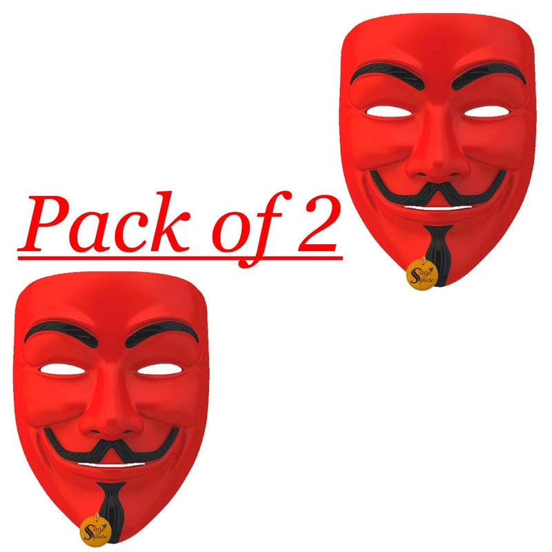 Sage Square Red Vendetta Comic FACE MASK Fawkes Mask Anonymous VIP Edition Face-Mask Perfect Fit Cosplay Protest V for Vendetta DC Comics (Pack of 2) - Image 3