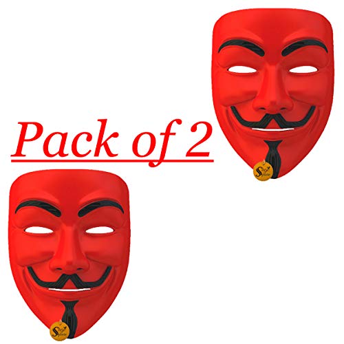 Sage Square Red Vendetta Comic FACE MASK Fawkes Mask Anonymous VIP Edition Face-Mask Perfect Fit Cosplay Protest V for Vendetta DC Comics (Pack of 2) - Image 1
