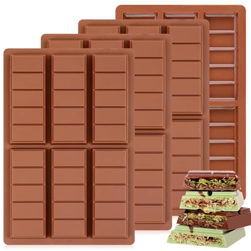 Fimary Chocolate Bar Molds - Non-Stick Silicone, Food Grade, 4 PCS, Choco - Image 1
