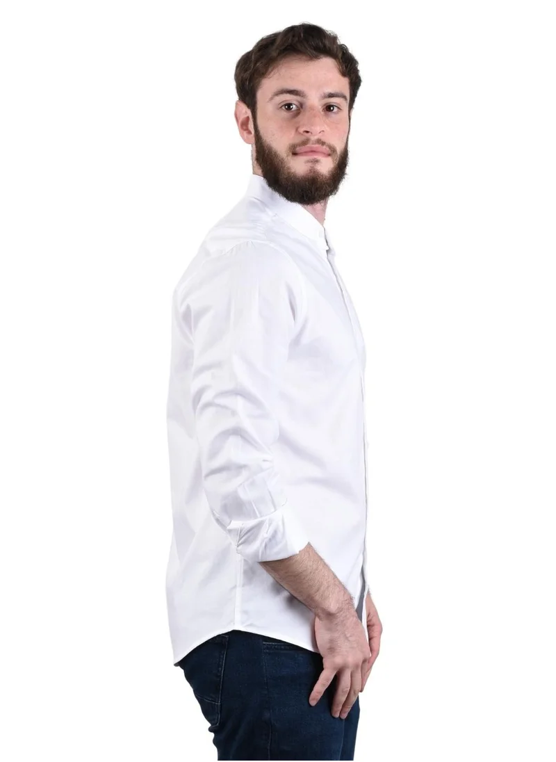 GIORDANO Band Collar Oxford Shirt White
