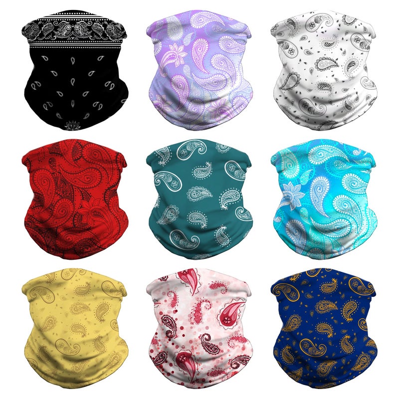 VCZUIUC Headwear Bandana Head Wrap Face Scarf Mask Neck Warmer Balaclava for Sports (One Size, 9PCS Paisley) - Image 1