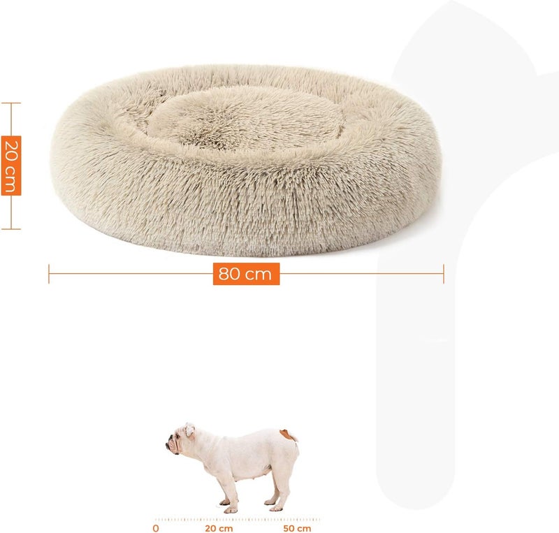 FEANDREA Dog Bed, Round Donut Bed, Sofa, Removable and Washable Central Cushion, Soft Plush Fabric, Diameter 80 cm, Khaki Ombre PGW040S01 - Image 5