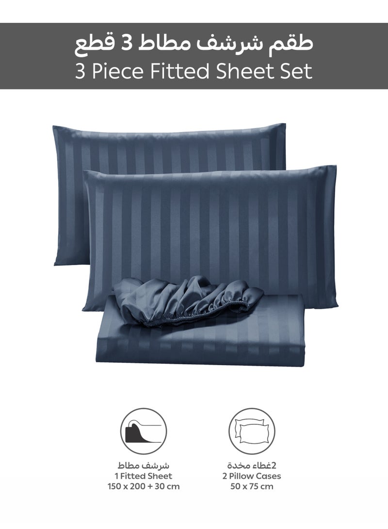 Donetella Premium 3 Piece – 150×200 cm Queen Striped Fitted Sheet, and 35 cm Deep Pocket, Secure All-Around Elastic Fit, No Excess Fabric. - Image 4