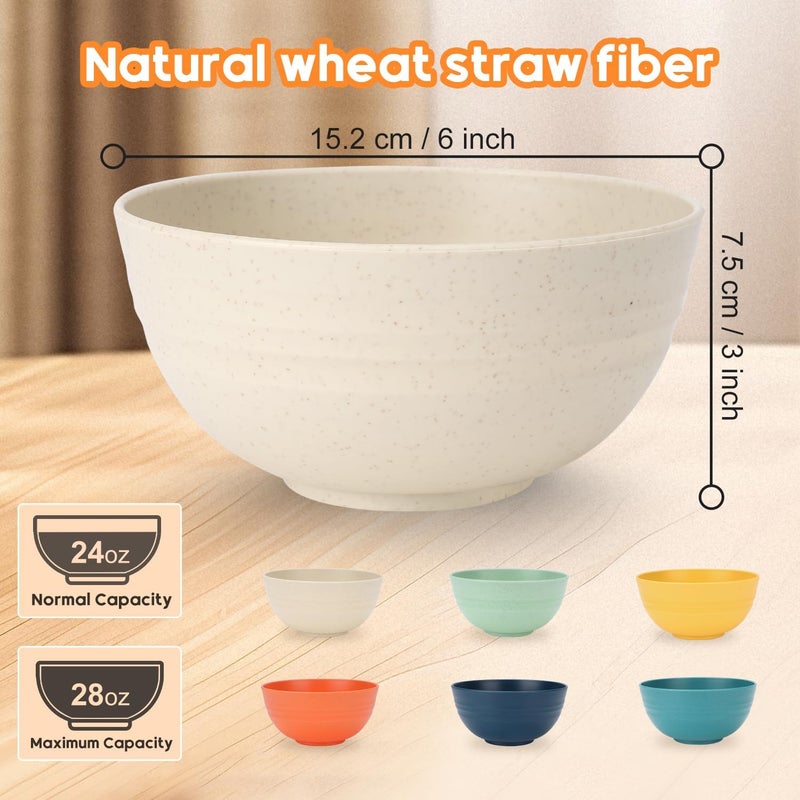 UUGLAM 12 PCS Unbreakable Cereal Bowls Set, 26 Oz Wheat Straw Bowl Sets, Microwave & Dishwasher Safe Bowls for Kitchen, Reusable Plastic Bowl for Soup, Salad, Rice, Snack, BPA Free, Multicolor - Image 2