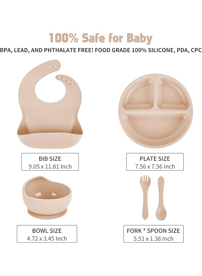 LINJIE Baby Feeding Set Baby Weaning Set Baby Tableware Set Suction Bowl Divided Plate Spoon And Fork Adjustable Bib Food Grade Silicone Material - Image 2